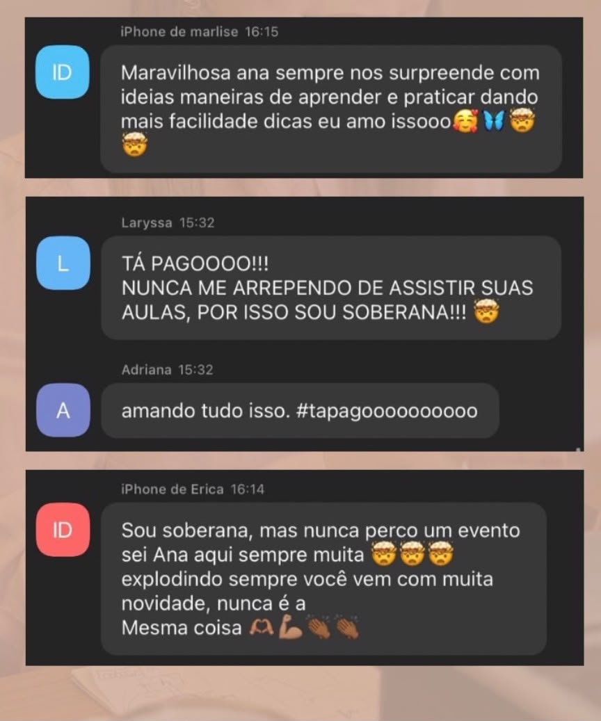 Mensagens reais de participantes elogiando as aulas e o evento